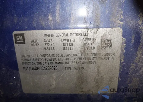 2012 Chevrolet Sonic 1Lt from USA, damaged, VIN 1G1JD5SH6C4209628